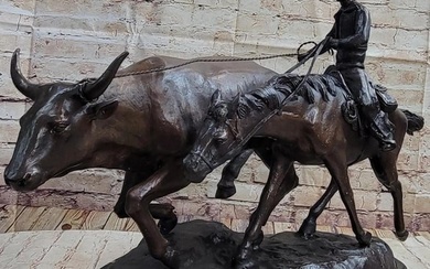 BOLTER Frederic Remington Western Bronze Statue Sculpture Cattle Drive 18" x 17"