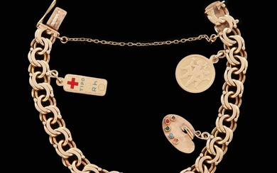 BRACELET EN OR 18 CT ET PENDENTIFS Bracelet en or 18kt, avec trois pendentifs, également...