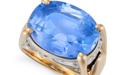 BULGARI, A CEYLON NO HEAT SAPPHIRE AND DIAMOND RING set with an oval cut sapphire of approximately