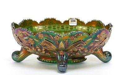 Banana Bowl, Carnival Glass, Waterlily & Cattails