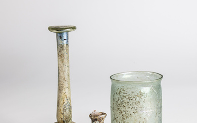 Beaker and two vials Eastern Mediterranean, 2nd/3rd century Soil or water find. ...
