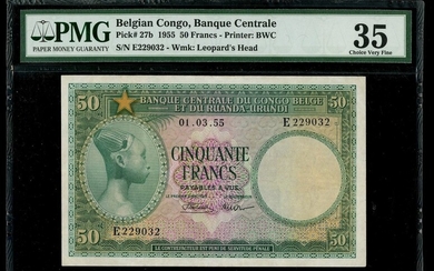 Belgian Congo, 50 francs, 1955, serial number E229032, (Pick 27b)