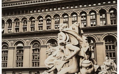 Berenice Abbott (1898-1991), Custom House Statues and New York Produce Exchange Building (1936)