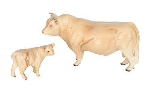 Beswick Cattle Comprising: Charolais Bull, model No. 2463A and Charolais...