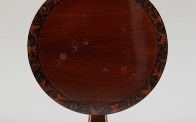 Biedermeier Style Inlaid Mahogany, Ebonized Penwork and Parcel-Gilt Tilt-Top Center Table