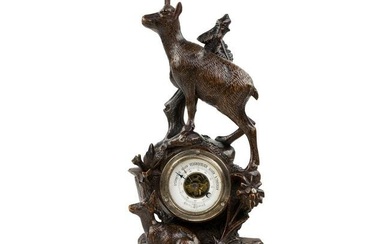 Black Forest Chamois and Calf Barometer Carving