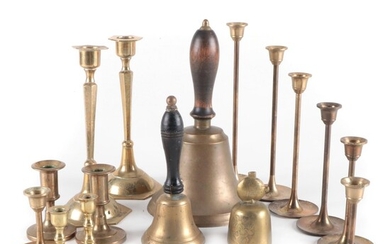 Brass Candlesticks and School or Dinner Bells