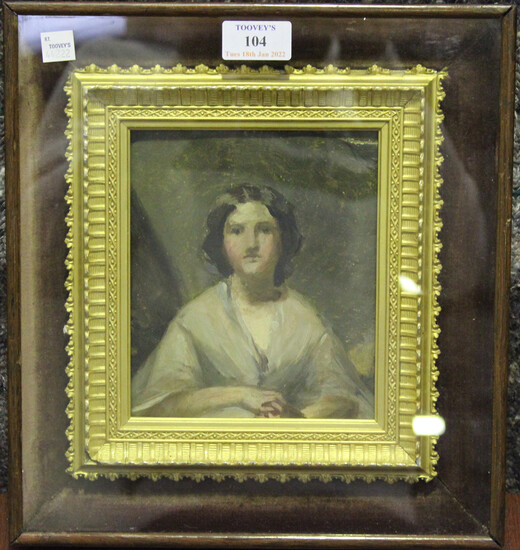 British School - Half Length Portrait of a Lady wearing a Shawl, 19th century oil on canvas laid ont