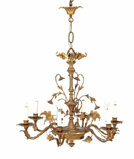 (-), Bronze 6-light hanging lamp, approx. 90 cm...
