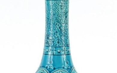 Burmantofts turquoise faience glazed vase, impressed