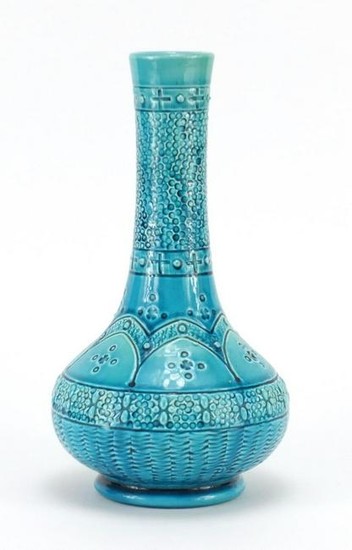 Burmantofts turquoise faience glazed vase, impressed