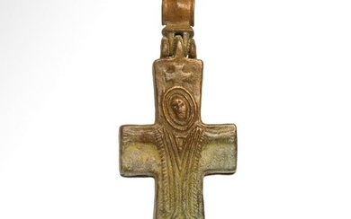 Byzantine Reliquary Bronze, Encolpion Cross With Jesus