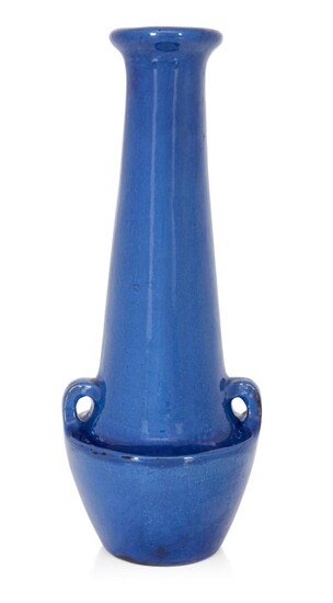 C H Brannum & Son, Tall Barum Ware blue pottery twin handle vase, 1929, Underside incised 'C H Brannum / Barum / 1929', 31.5cm high
