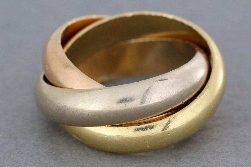 CARTIER. Trinity" wedding band three gold rings in three colors. Gross weight : 13,9 g - Finger size : 48.