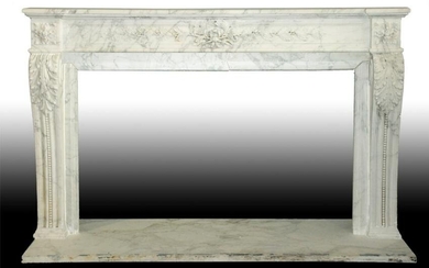 CARVED FRENCH LOUIS XV STYLE WHITE MARBLE MANTLE