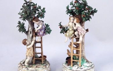 CHERRY PICKING LOVE Two glazed porcelain subjects. Brand...