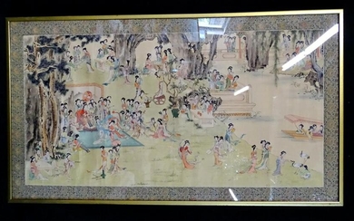 CHINESE WATERCOLOR 100 YOUNG LADIES IN A GARDEN 27X48"