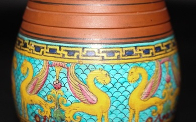 CIRCA 1870 -1880 REDWARE BY PRATT WITH ENAMELED BELLY