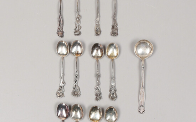 COFFEE SPOONS, 12 pcs, and COMPOTE SPOON, silver, weight 160 grams.