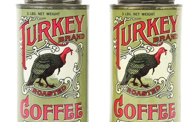 COLLECTION OF 2 TURKEY BRAND ROASTED COFFEE TIN CANS W/ TURKEY GRAPHIC.