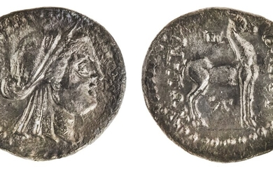 Caria. Bargylia. AR Drachm, 2nd-1st Century BC. 2.1 gms. Veiled head of Artemis Kindyos right,...