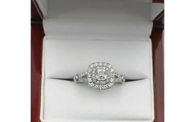 Celebration Cushion Diamond Engagement Ring Double Halo 1.20 Tcw 18k White Gold