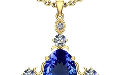 Certified 7.32 Ctw VS/SI1 Tanzanite And Diamond 14k Yellow Gold Victorian Style Necklace