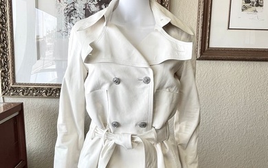 Chanel 12C Double Breasted White Lambskin Belted Leather Biker Jacket 40