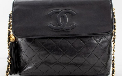 Chanel Quilted Black Lambskin Leather Shoulder Bag