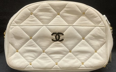 Chanel Style White Quilted Leather Handbag