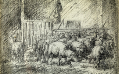 Charles CLAIR (1860-1930) Dans la bergerie Pencil drawing...