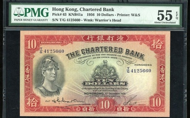Chartered Bank, Hong Kong, $10, 6.12.1956, serial number T/G 4125660, (Pick 63)