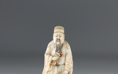 China stone sculpture of a character and a cat 18th