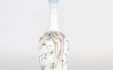 Chine vase en porcelaine à décor de grues d'époque république marque d'artiste
