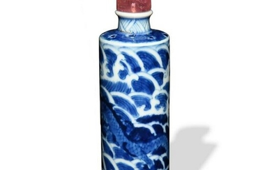 Chinese Blue and White Dragon Snuff Bottle, 19th