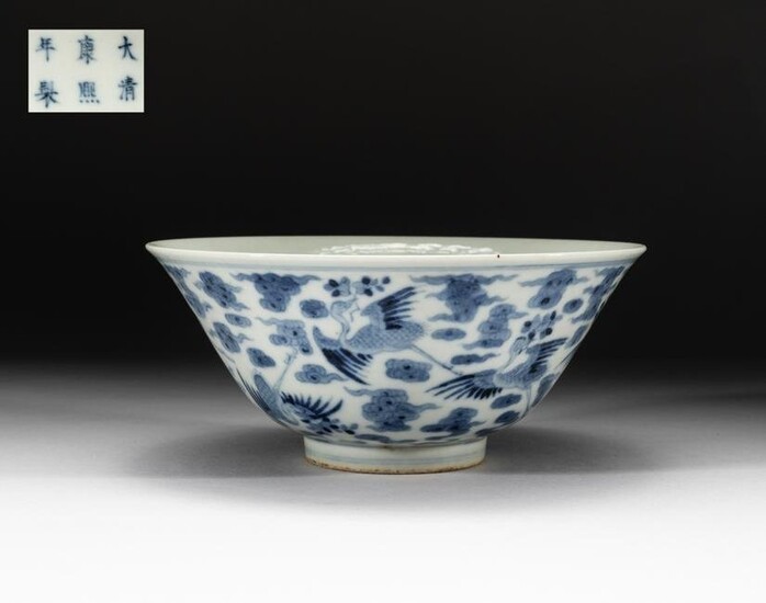 Chinese Blue & White Porcelain Crane Bowl