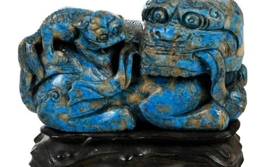 Chinese Carved Blue Hardstone Foo Dog