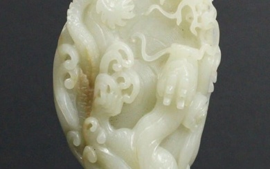 Chinese Carved Jade Dragon on a Stand.
