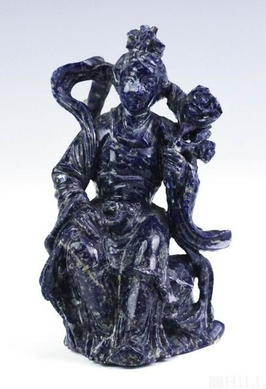 Chinese Hand Carved Lapis Lazuli Guan Yin Statue