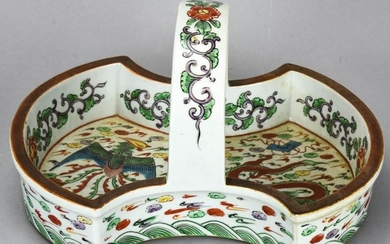 Chinese Hand Painted Porcelain Dragon Basket