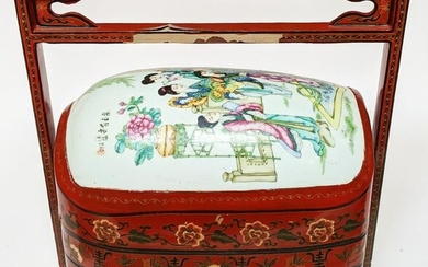 Chinese Lacquer & Porcelain Wedding Box