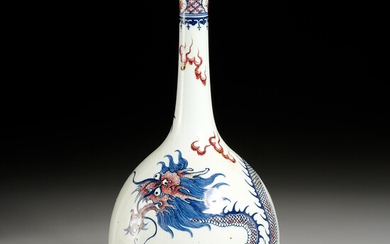 Chinese blue and red dragon bottle vase