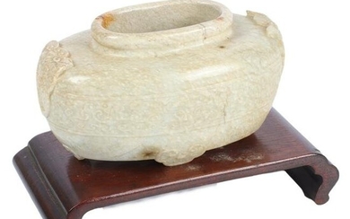 Chinese carved Chicken Bone Jade censer vessel: Ming