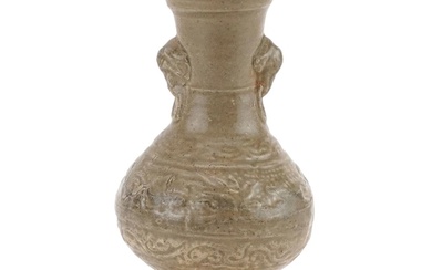 Chinese porcelain vase with ring turned elephant head handle...