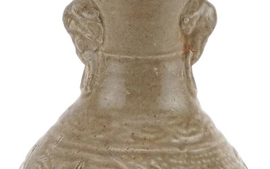 Chinese porcelain vase with ring turned elephant head handle...