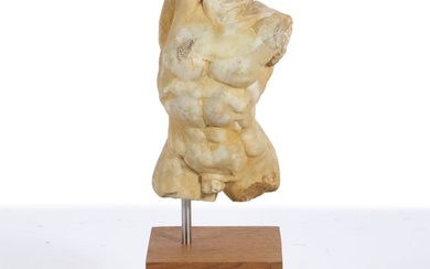 Classical Greco-Roman carved marble Apollo male torso statuette sculpture. 14 1/2" x 6" x 6"