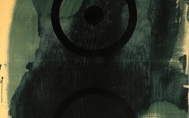 Claus Carstensen: Composition. Signed and dated Carstensen 1990/96. Ink wash on plywood. 220×154 cm.
