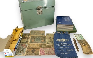 Coin Albums and Loose Coins in a Metal File Box