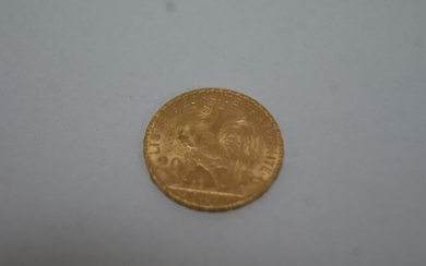 Coin of 20 frs gold cockerel, 1909. Weight 6, 39 g. BE