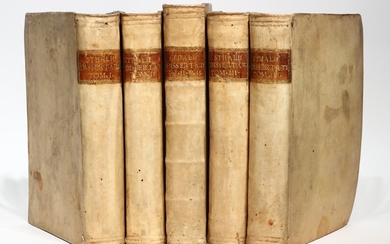 Collection of 67 theses on medical subjects submitted at the University of Halle under the presidency of Georg Ernst Stahl, and including 26 papers by Stahl himself, bound in 5 volumes, published between 1694 to 1716.